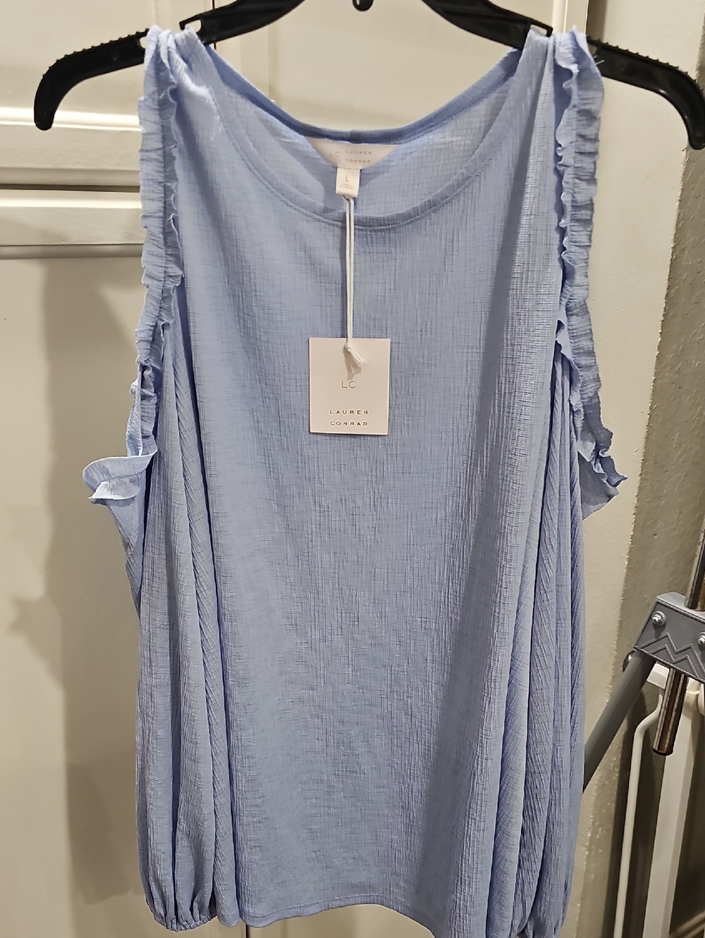 Lauren Conrad Light Blue Ruffle Sleeve Blouse Size L